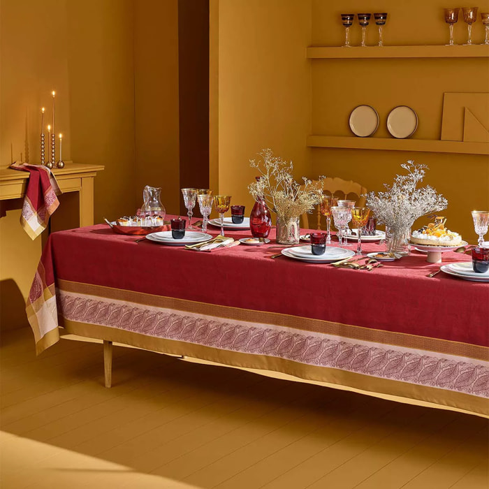 Nappe anti tache pur coton motif jacquard Alexandria rubis