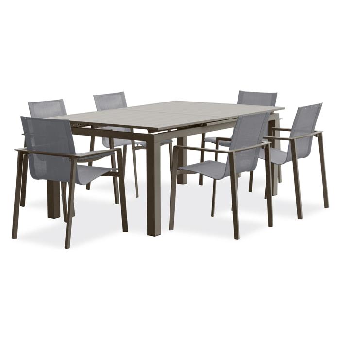 ZAHARA - Ensemble repas de jardin 6 places en aluminium taupe