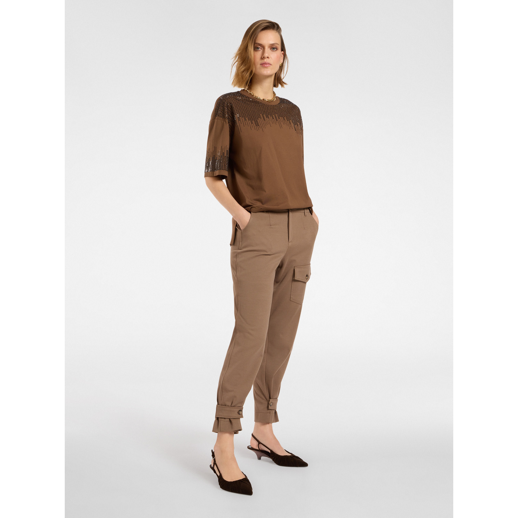 Elena Mirò - Camiseta bordada - Marrón