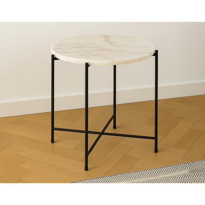 Ezaro - table basse - 52 cm - plateau en marbre - pieds en acier - Blanc
