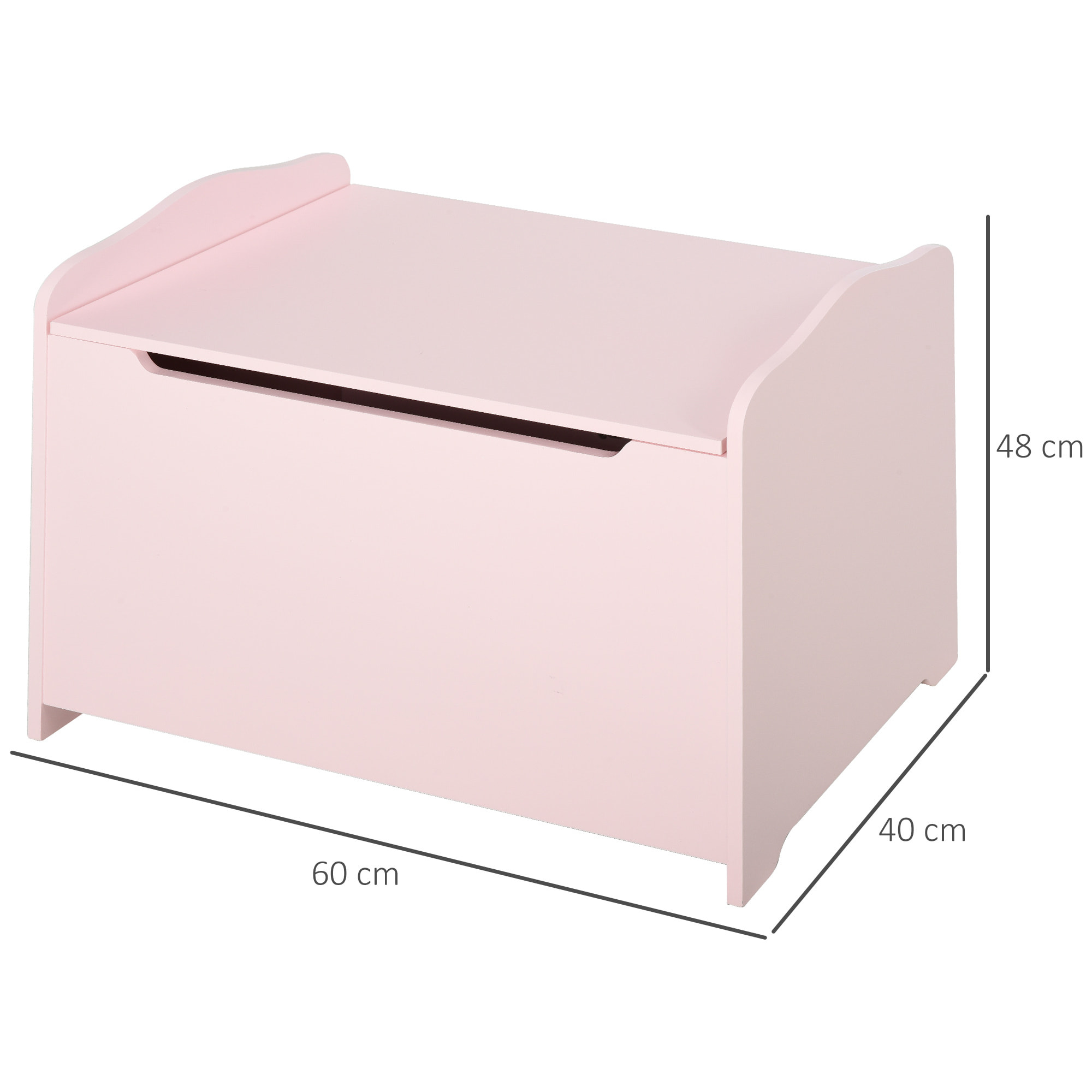 Coffre malle de rangement coffre à jouets dim. 60L x 40l x 48H cm vérin pneumatique MDF rose