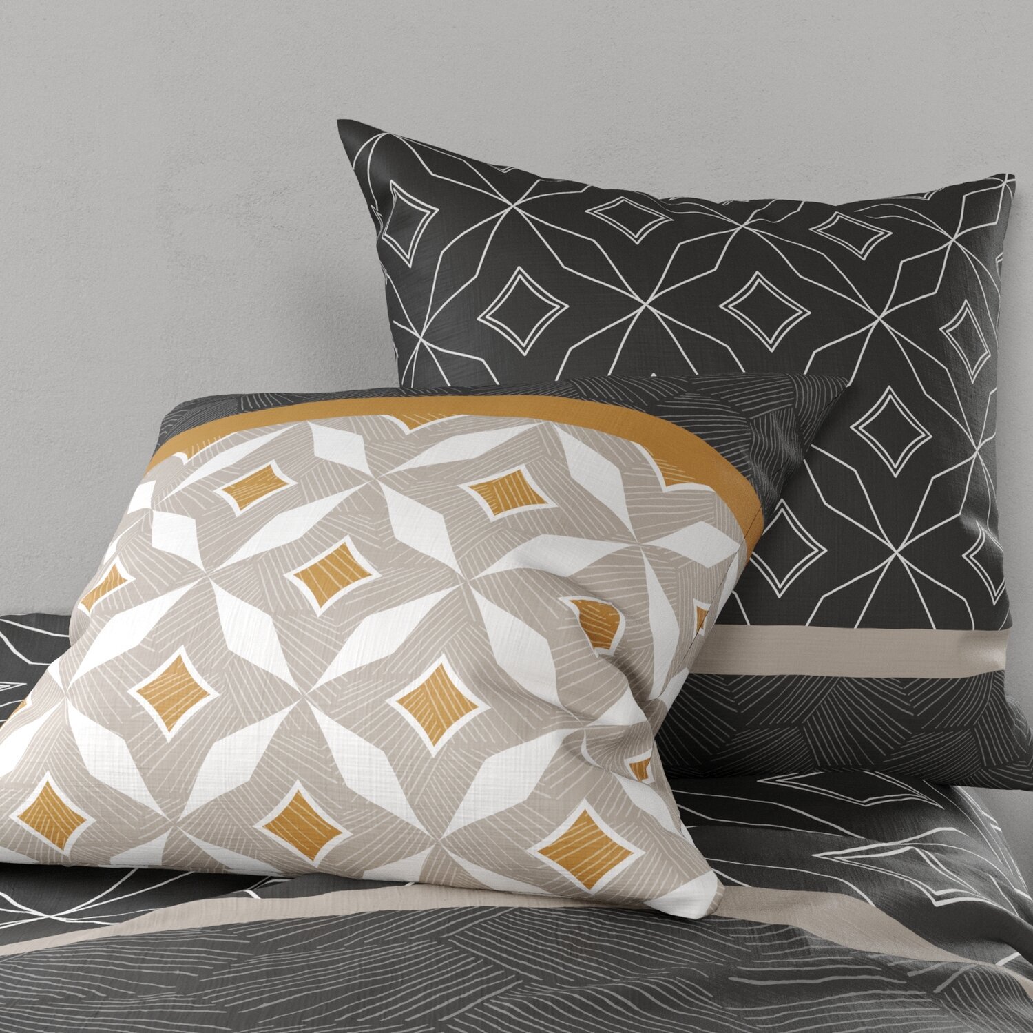 Parure housse de couette coton beige