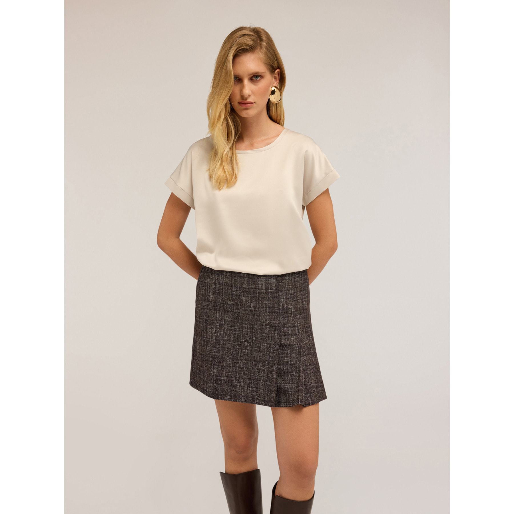 Motivi - T-shirt bimaterica - Beige