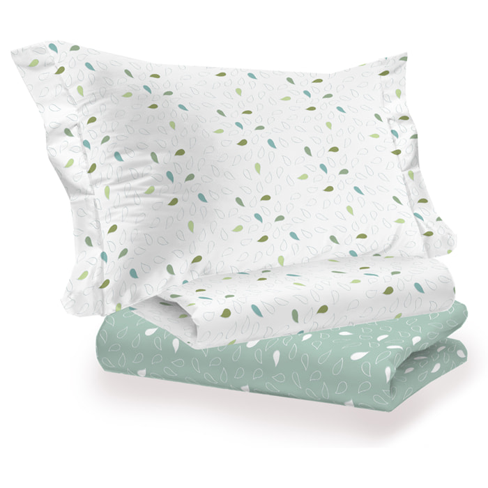 Completo letto goccia verde 100% cotone