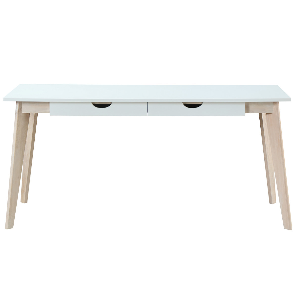 Bureau avec rangements 2 tiroirs scandinave blanc et bois clair L160 LEENA