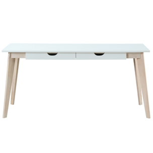 Bureau avec rangements 2 tiroirs scandinave blanc et bois clair L160 LEENA