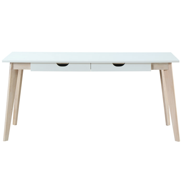 Bureau avec rangements 2 tiroirs scandinave blanc et bois clair L160 LEENA