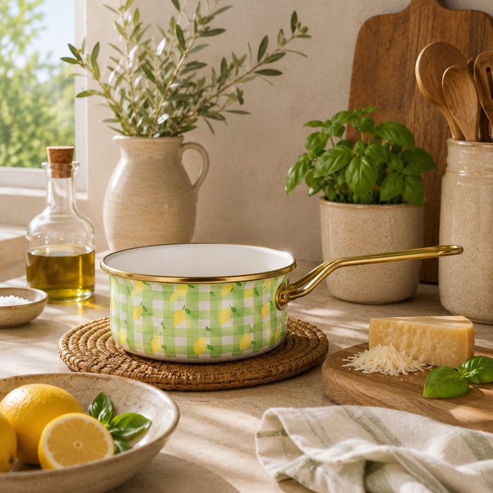 Casserole 18cm en acier émaillé avec motif citron - tous feux VICHY