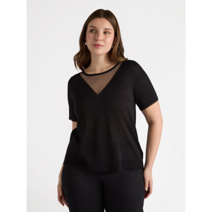 Fiorella Rubino - Camiseta de lúrex con detalle en el escote - Negro