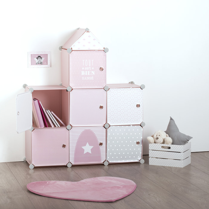 Casiers de rangement enfant "Château" rose 96x109cm