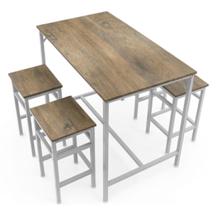 Sabi - Tavolo bar con 4 sgabelli quadrati in stile industrial oak, set angolo breakfast