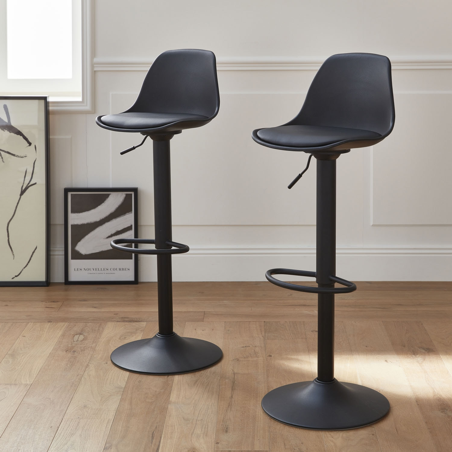 Tabouret de bar réglable simili cuir 61,5/83,5cm (lot de 2) NOAH