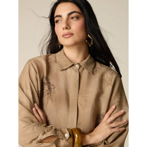 Oltre - Camicia in crêpe di viscosa fantasia - Marrone