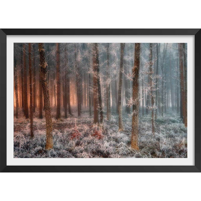 Affiche paysage de glace et de feu Affiche + cadre en bois - Noir