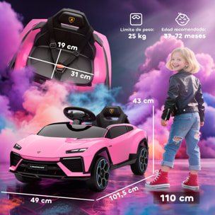 Coche Eléctrico para Niños de +3 Años, Lamborghini, Coche de Batería 12V, con Mando a Distancia 2,4 G, Motor Doble, Ruedas con Suspensión, Faros, Música, USB, Rosa