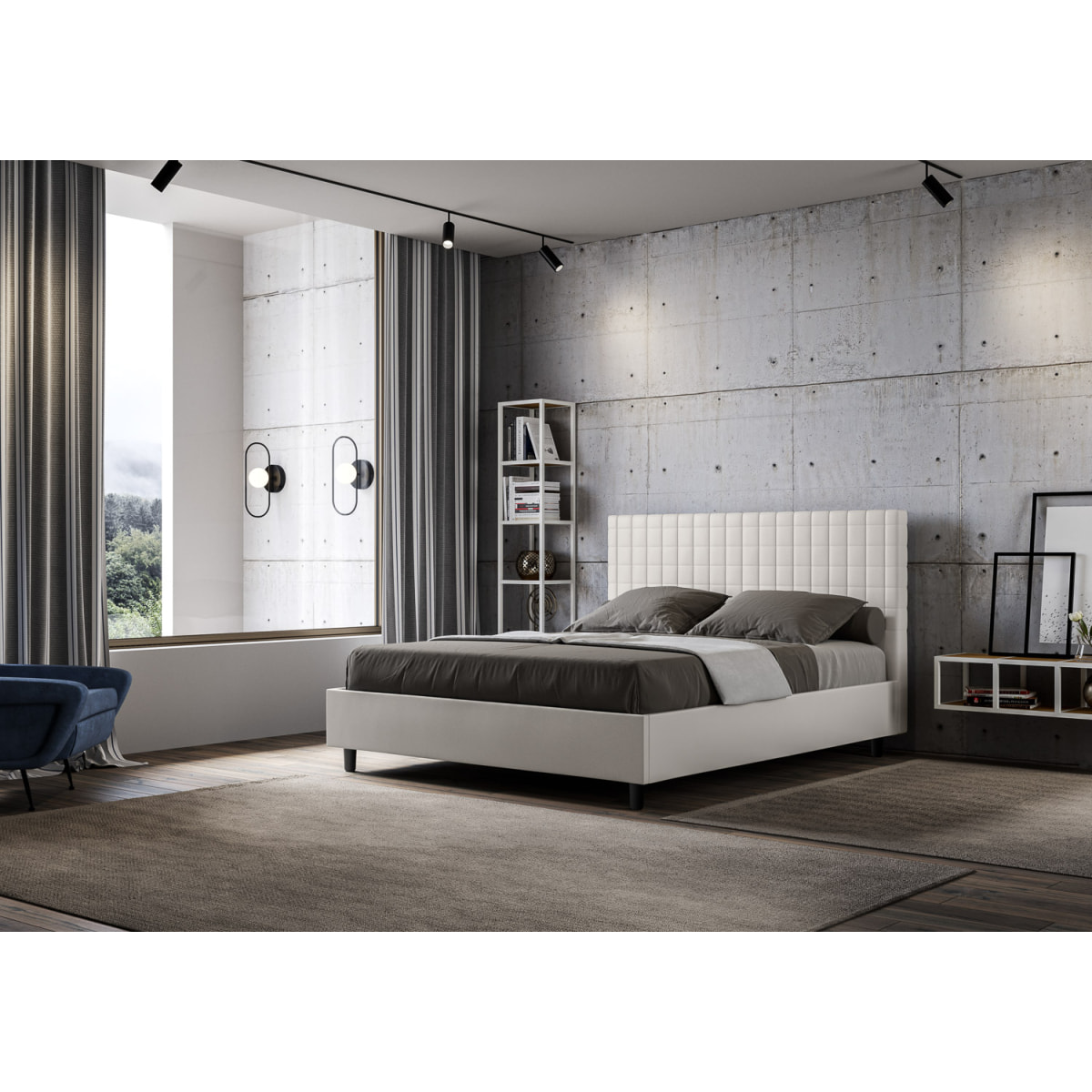 Letto matrimoniale con rete imbottito 160x200 similpelle bianco Sunny