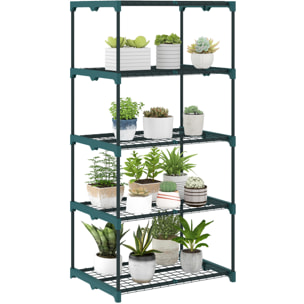 Soporte para Plantas de 5 Niveles, Estantería para Plantas de Acero, Estantes de Rejilla, Soporte para Macetas, Interior y Exterior, 67x49x138 cm, Verde Oscuro