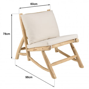 WILL - Fauteuil lounge en branches de teck naturel coussin blanc WILL