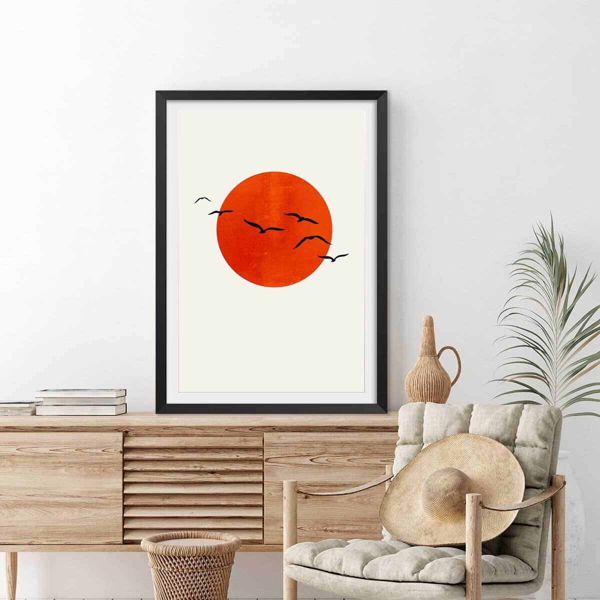 Poster soleil levant Affiche sous cadre noir
