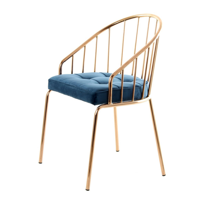 Sedia di design Palma in velluto blu scuro e metallo