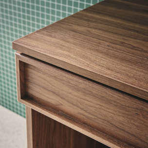 Bureau effet bois noyer 2 tiroirs 1 niche 120cm - L 120 x P 55 x H 77cm - Kuba