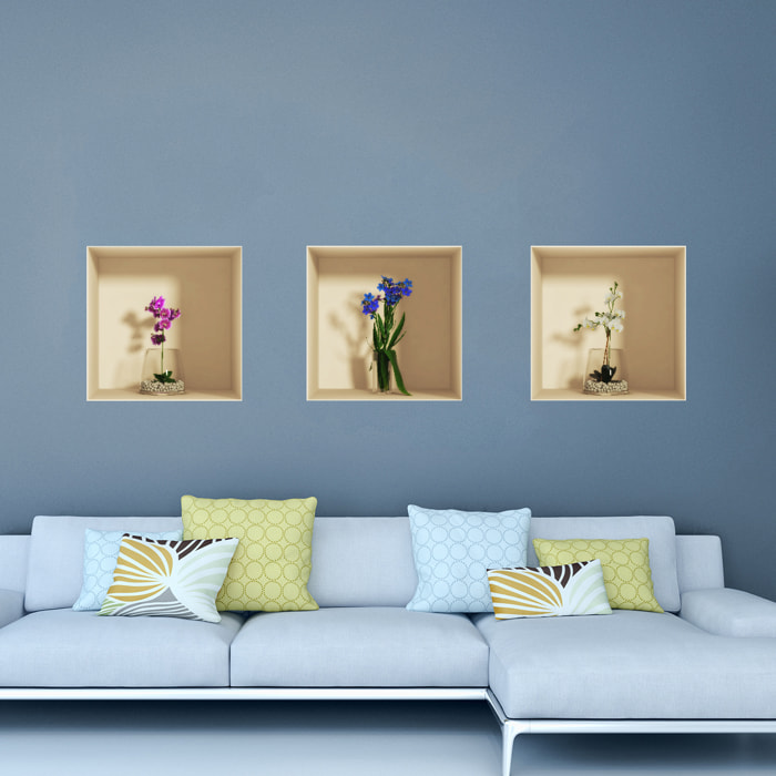 Stickers muraux 3D | Sticker Mural Autocollant effet 3D fleurs orchidées - Stickers adhésifs 3D Chambre Salon Trompe l'oeil