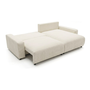 Mini Pivoine - Canapé d'angle réversible 4 places convertible avec coffre en velours texturé - Beige