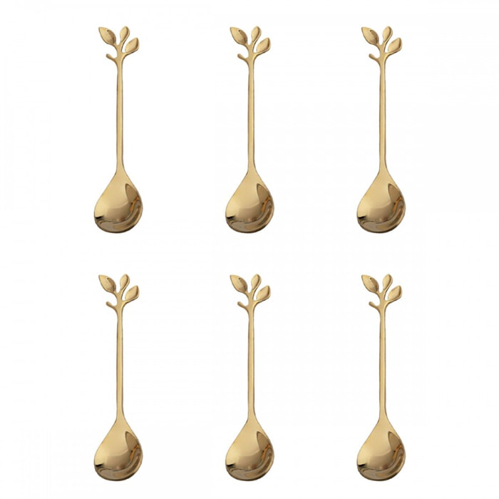 Cuillères à dessert feuilles assorties doré - lot de 6