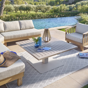 Table de jardin relevable carrée "Salimia" argile & lin 110 x 110 x 69cm en aluminium