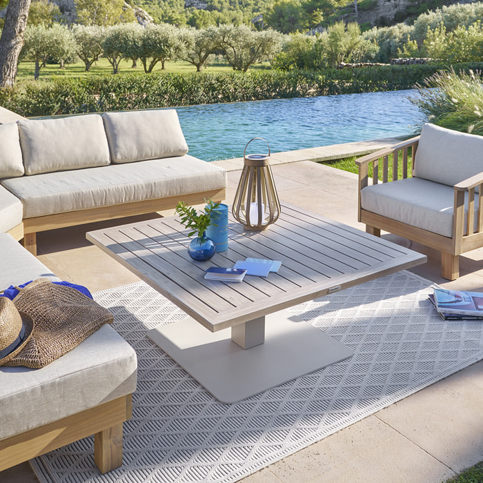 Table de jardin relevable carrée "Salimia" argile & lin 110 x 110 x 69cm en aluminium