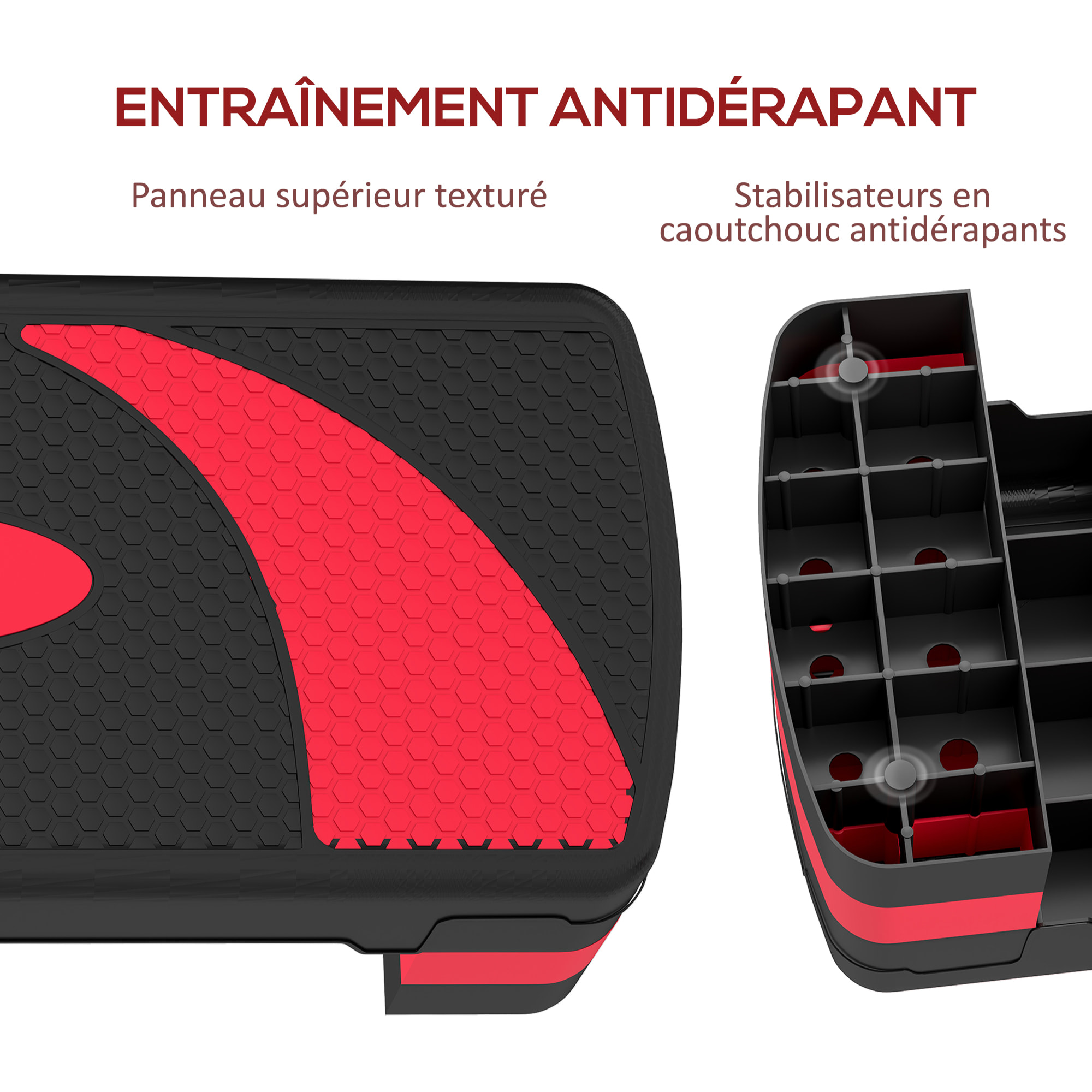 Stepper Fitness Aérobic hauteur réglable surface antidérapante 80 x 31 x 20 cm noir rouge