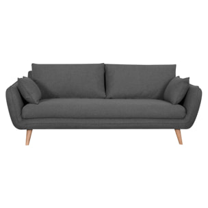 Canapé scandinave 3 places en tissu gris anthracite et bois clair CREEP
