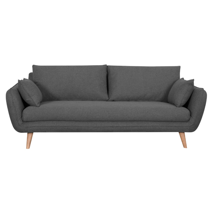 Canapé scandinave 3 places en tissu gris anthracite et bois clair CREEP