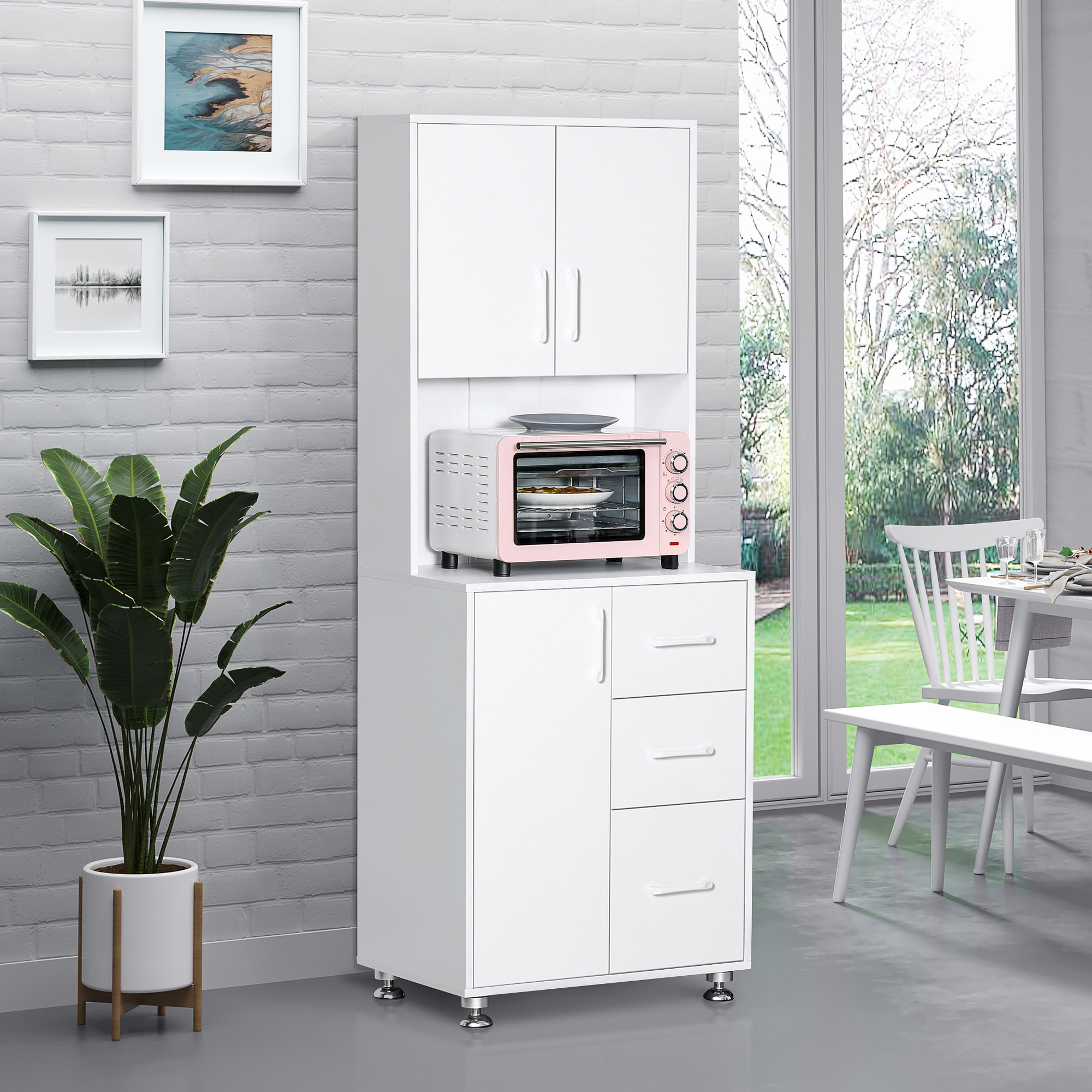Armoire de cuisine multi-rangement 2 + 1 porte 3 tiroirs + grand plateau blanc