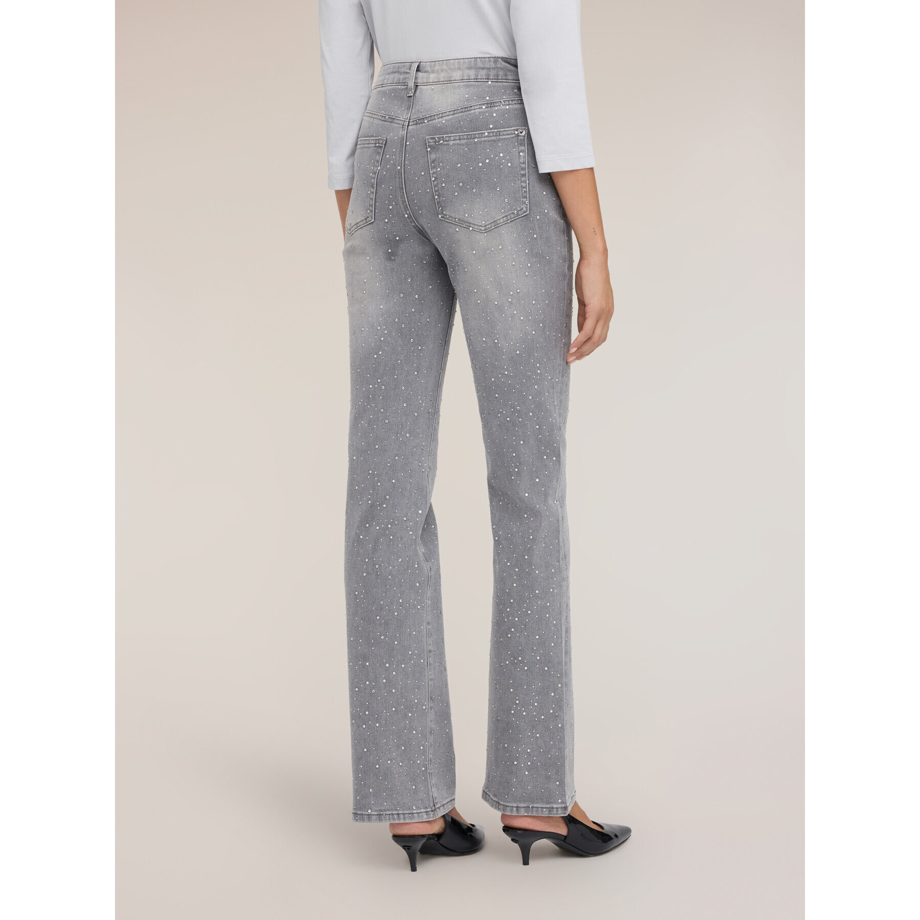 Motivi - Jeans wide con applicazioni di strass - Grigio