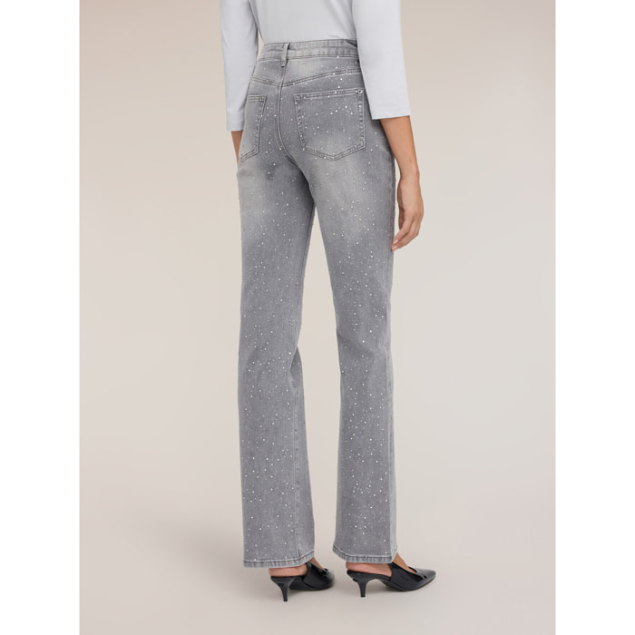 Motivi - Jeans wide con applicazioni di strass - Grigio