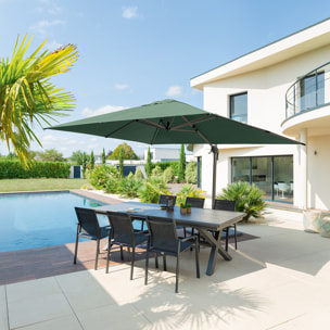 Parasol déporté rectangulaire ÉQUADOR vert olive 4 x 3m en aluminium et polyester