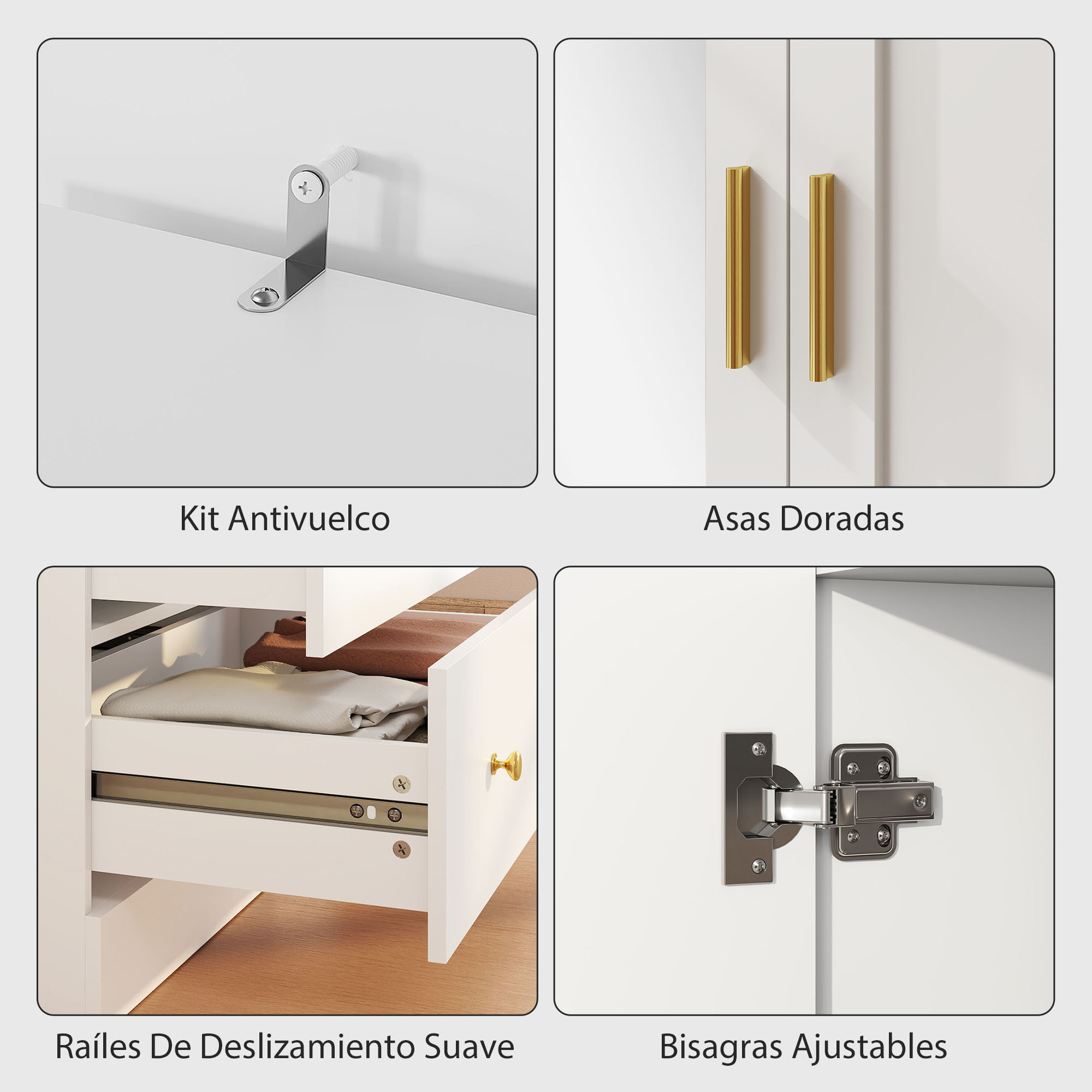 Armario Dormitorio 2 Puertas y 2 Cajones, Armario Ropero con Espejo, Barra para Colgar, Estilo Moderno, 80x50x180 cm, Blanco