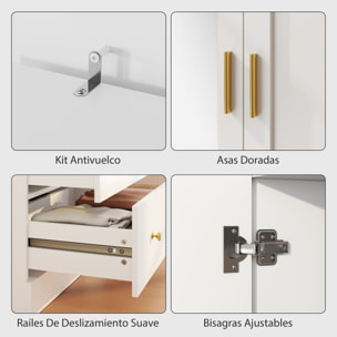 Armario Dormitorio 2 Puertas y 2 Cajones, Armario Ropero con Espejo, Barra para Colgar, Estilo Moderno, 80x50x180 cm, Blanco