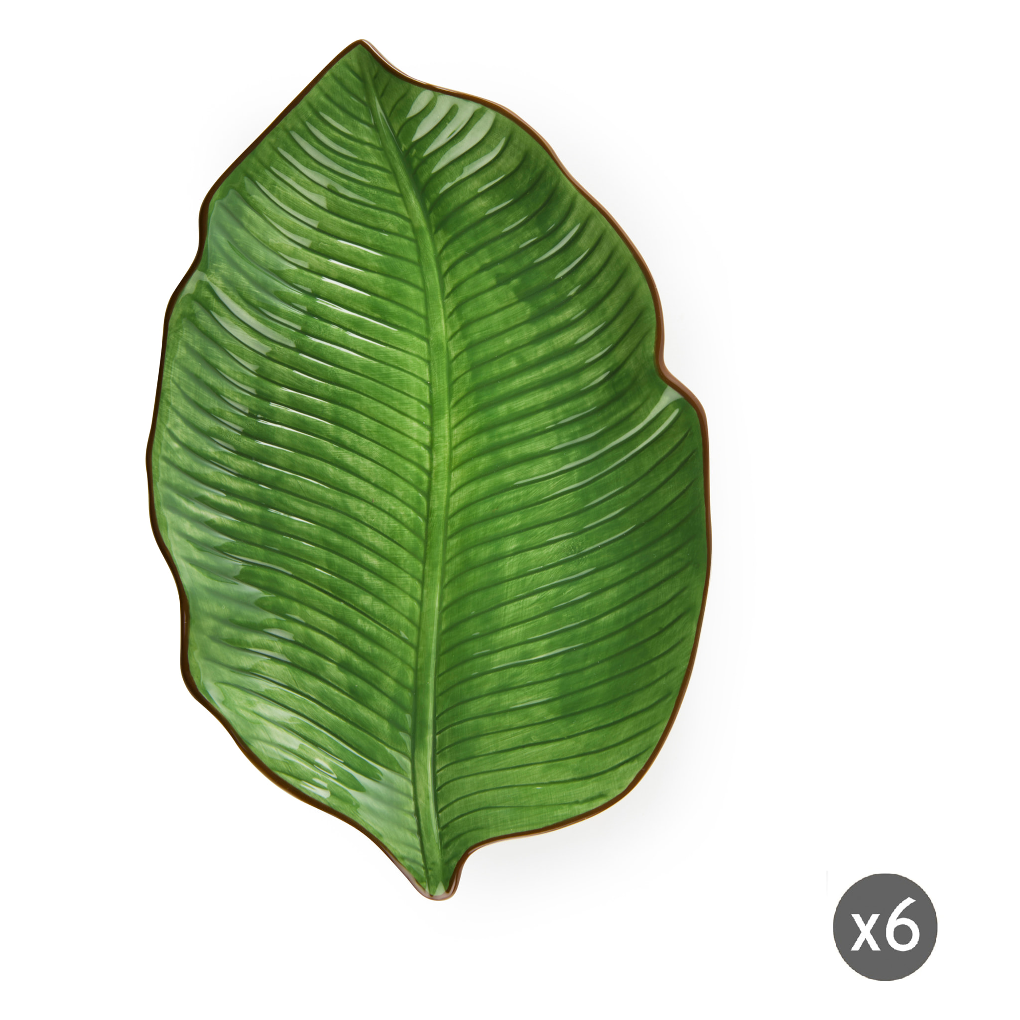 Set de 6 assiettes de service en céramique Excelsa – Foliage, Feuille 27 cm, Vert