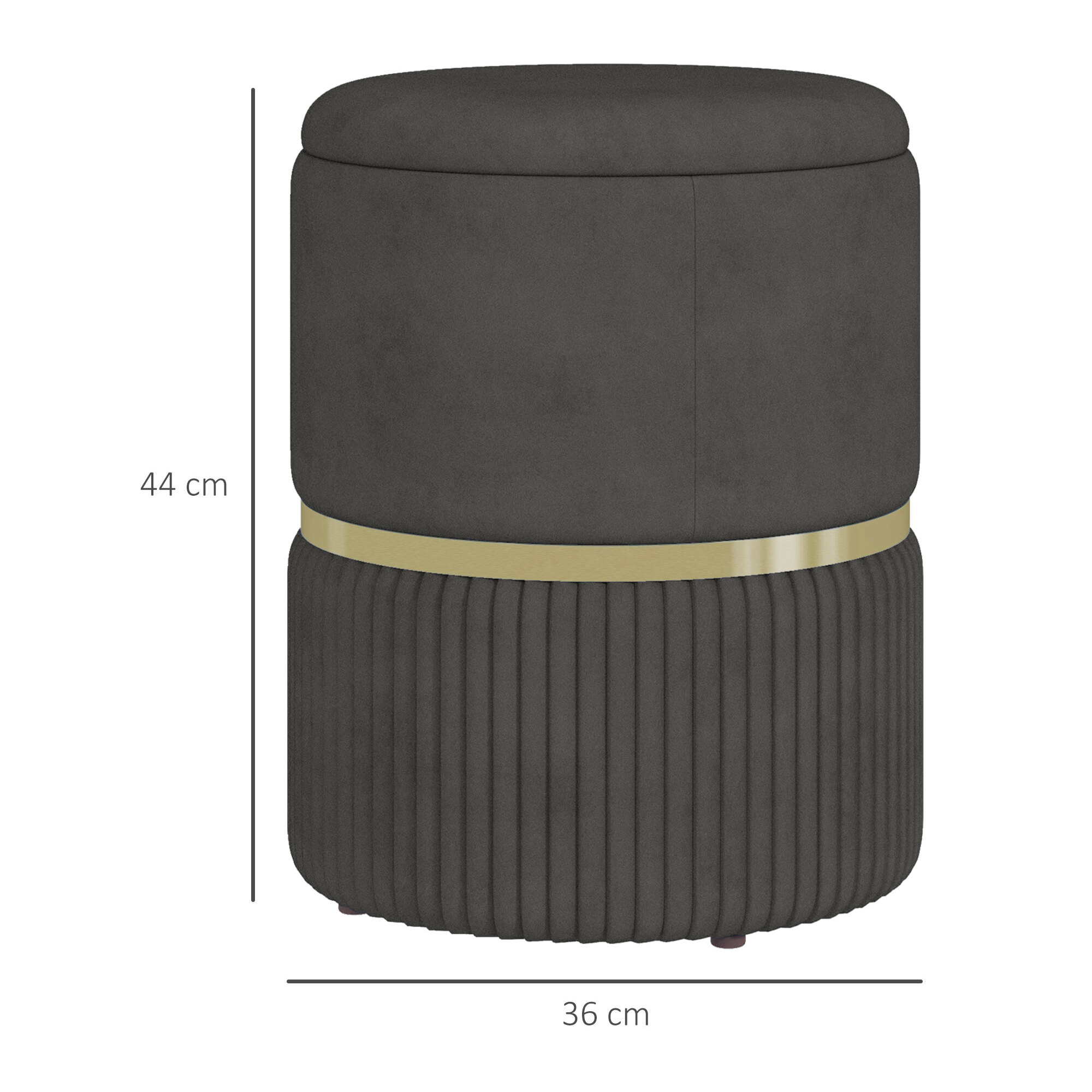 Pouf repose-pied tabouret design avec coffre de rangement velours côtelé acier brossé doré gris