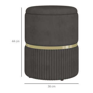 Pouf repose-pied tabouret design avec coffre de rangement velours côtelé acier brossé doré gris