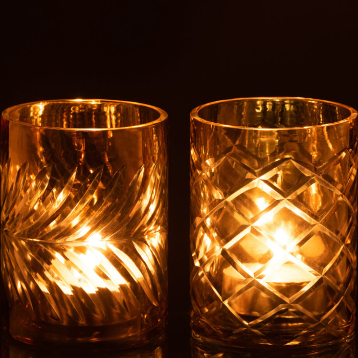 J-Line photophore Oriental - verre - or - medium - 2 pcs