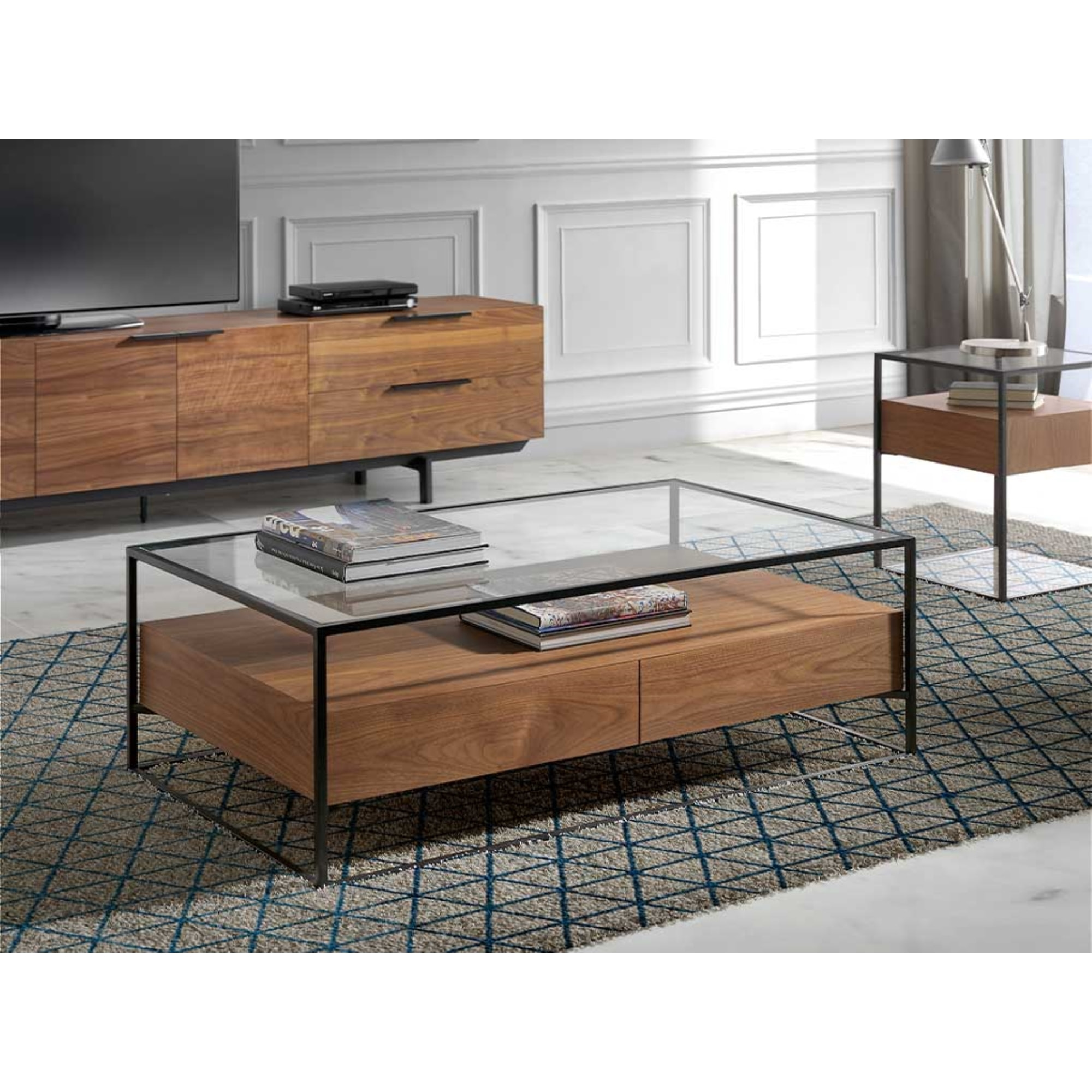 Mesa de centro – Nogal y cristal templado