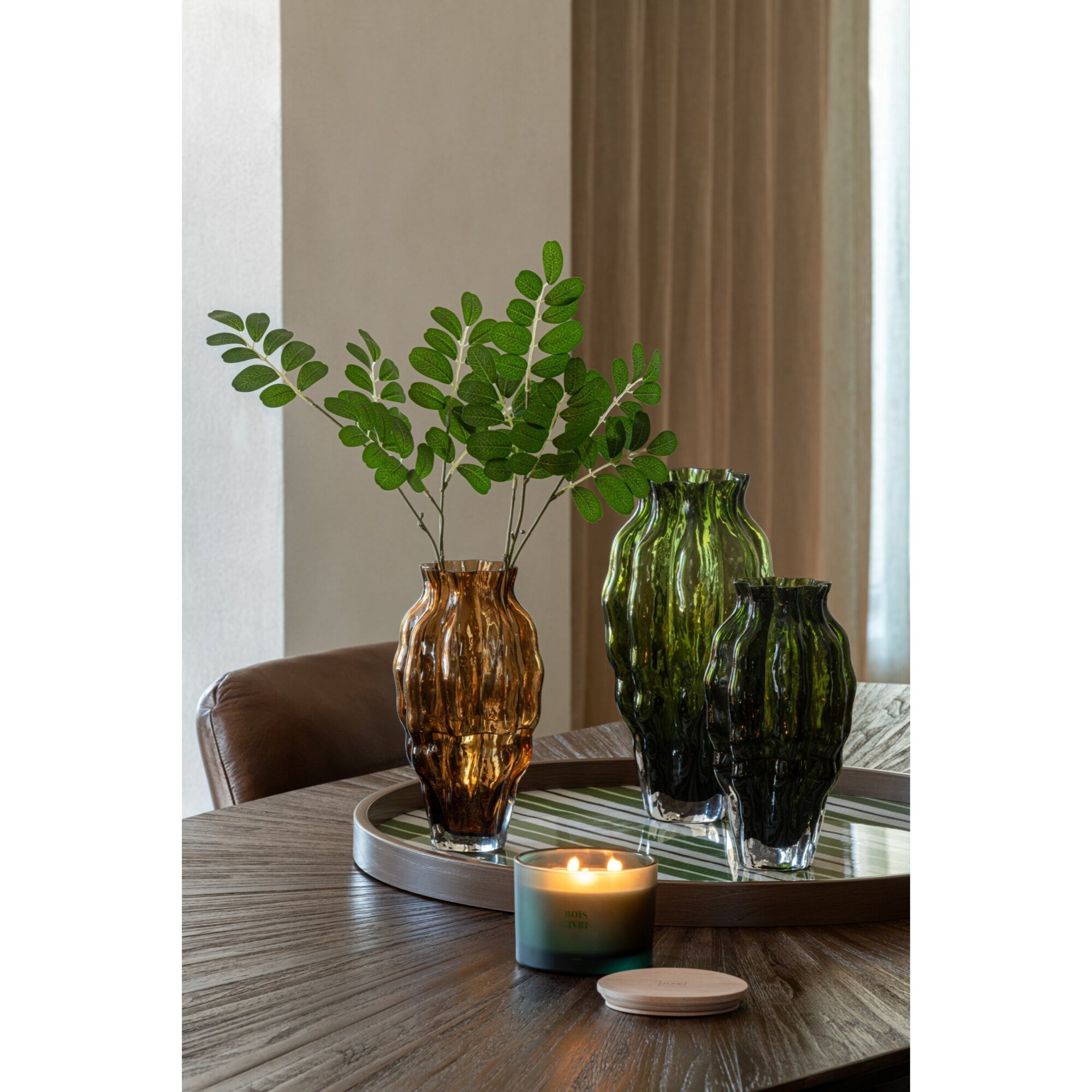 J-Line Set de 3 objets muraux ronds - MDF - vert olive