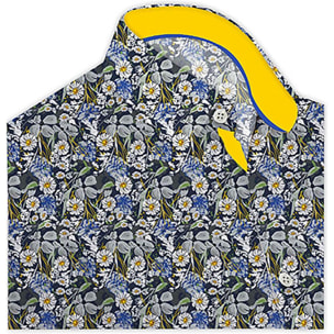 Camicia Uomo 1 Bottone Italiano Popeline Stampato Blu/Celeste
