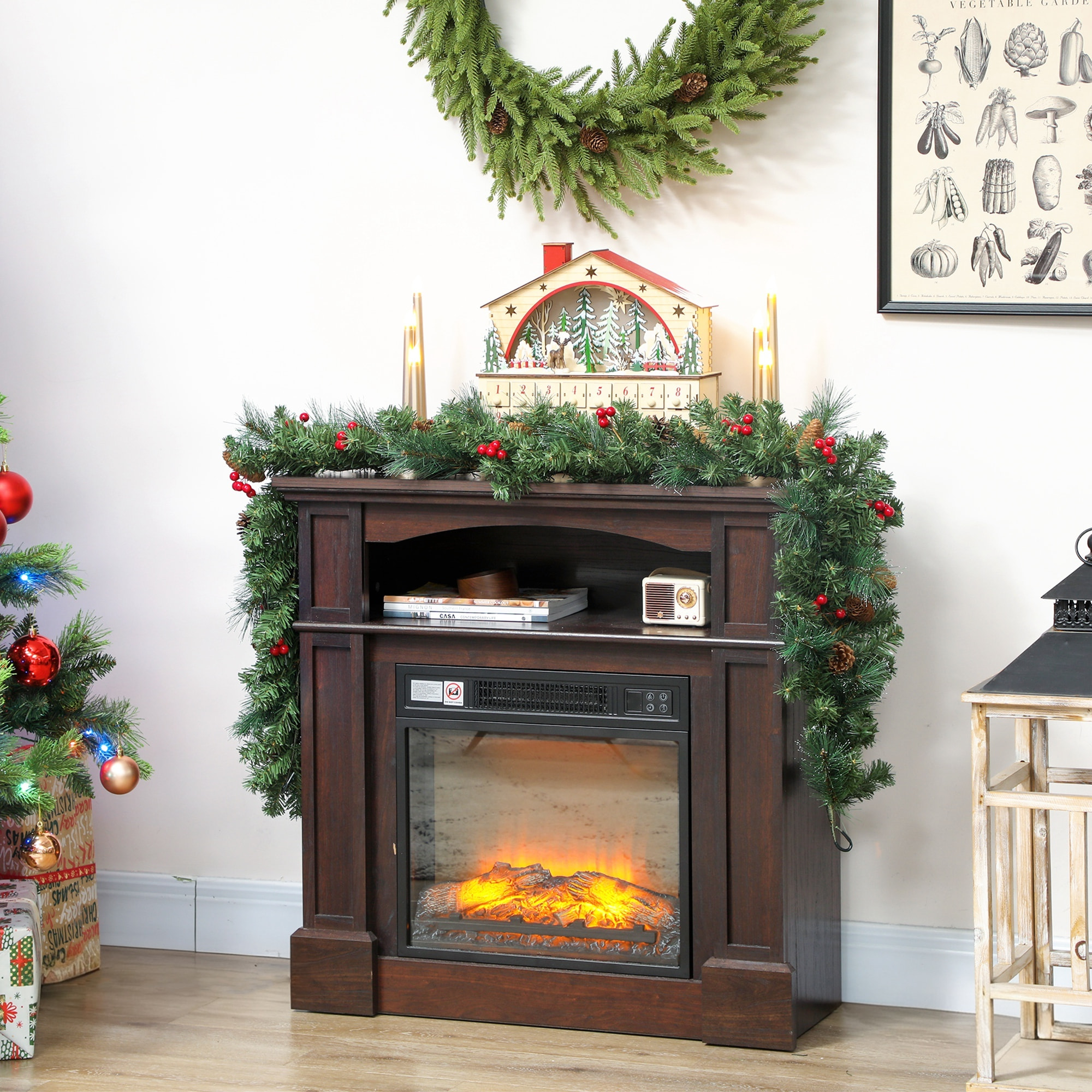 Guirlande de Noël artificielle 180 cm 162 branches denses 2 variétés - pommes de pin, baies rouges - vert