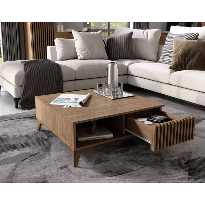 Portmore - table basse - effet bois - 1 tiroir et 1 niche - 80 cm - Bois