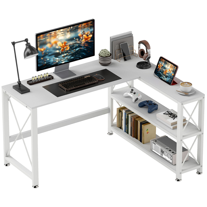 Bureau d'angle modulable design contemporain multi-rangement  - métal panneaux blanc