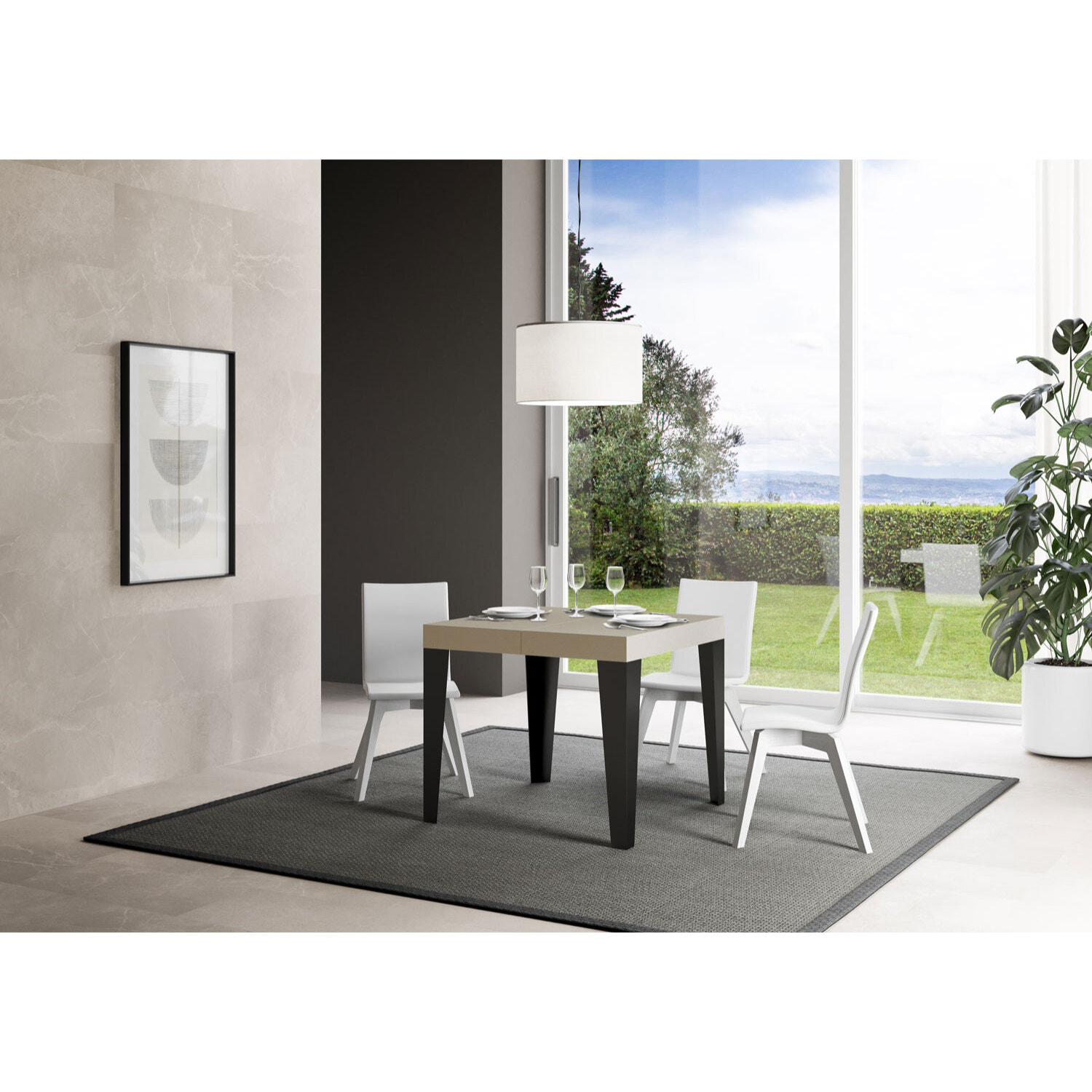 Table extensible 90x90/246 cm Flame cachemire pieds anthracite